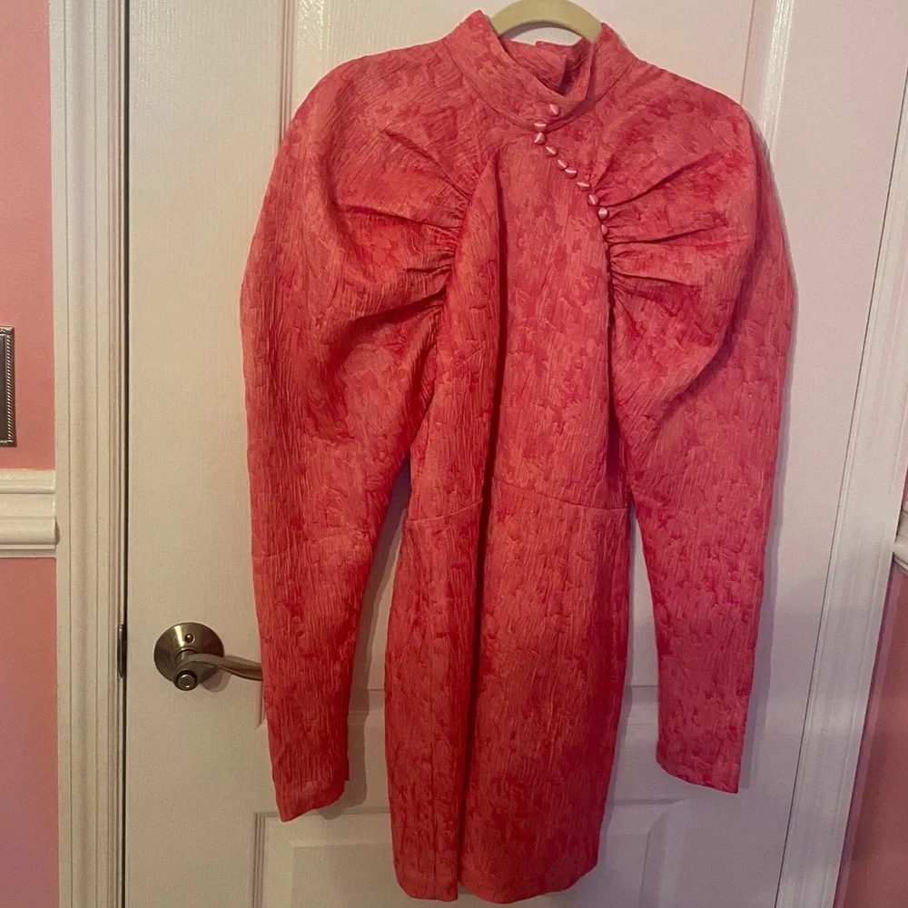 Rotate by Birger Christensen Jacquard Mini Dress Pink Carnation Size 8 - Picture 2 of 7